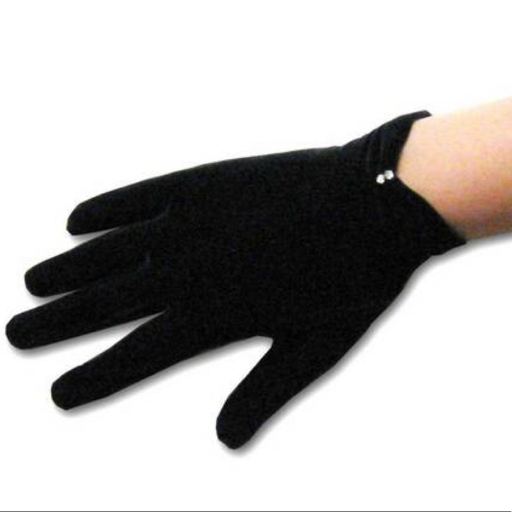 Velvet Shortie Gloves with 2 Rhinestones on Back at Hem